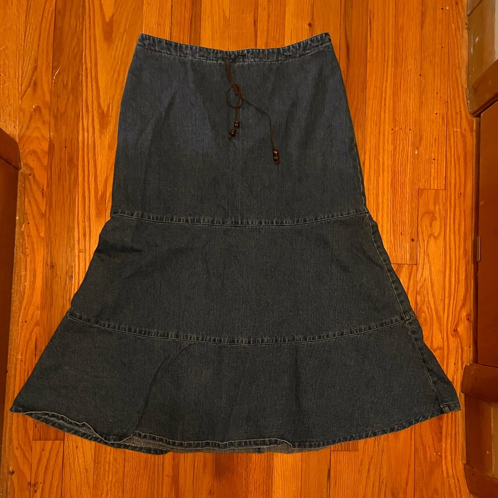 Vintage Style Denim Maxi Skirt